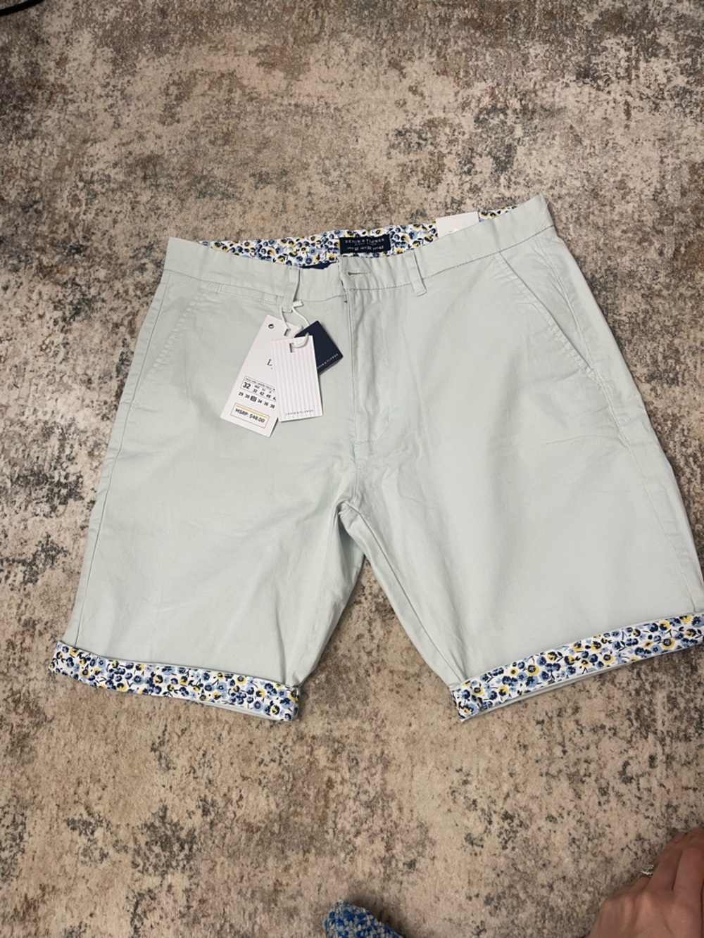 NWT - Denim & Flower Mint Green Shorts with Navy Floral Trim - Size 32